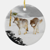 Wölfe in der Schneemalerei - Original Wildlife Art Keramik Ornament (Hinten)