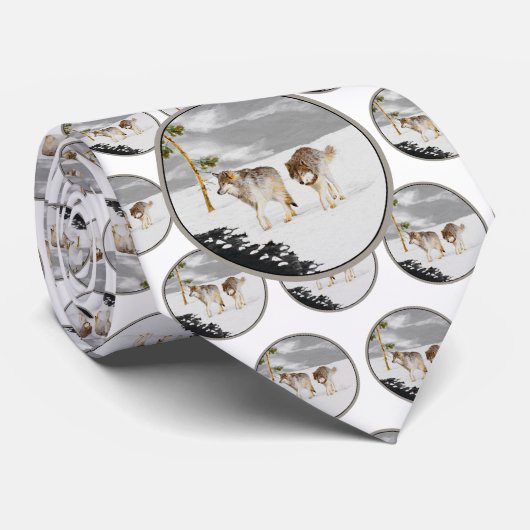 Wölfe in der Schneemalerei - Original Wildlife Art Krawatte (Gerollt)