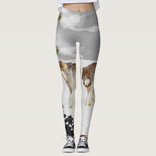Wölfe in der Schneemalerei - Original Wildlife Art Leggings (Vorderseite)