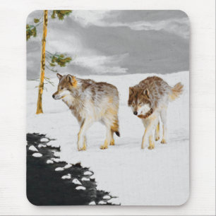 Wölfe in der Schneemalerei - Original Wildlife Art Mousepad