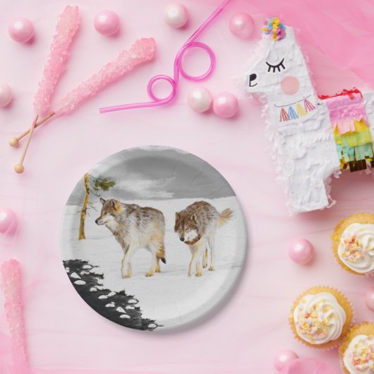 Wölfe in der Schneemalerei - Original Wildlife Art Pappteller (Party)