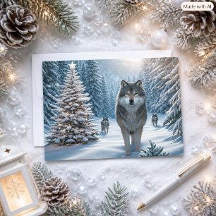 Wölfe in einem Weihnachtstraumland  Feiertagskarte