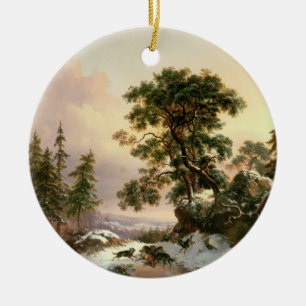Wölfe in einer Winter-Landschaft (Öl auf Platte) Keramik Ornament