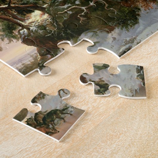 Wölfe in einer Winter-Landschaft (Öl auf Platte) Puzzle (Seite)
