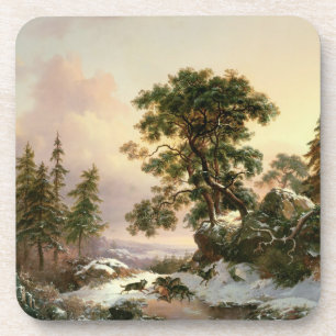 Wölfe in einer Winter-Landschaft (Öl auf Platte) Untersetzer