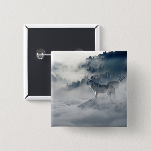 Wölfe in einer Winterlandschaft Button (Vorne & Hinten)