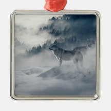 Wölfe in einer Winterlandschaft Keramik Ornament