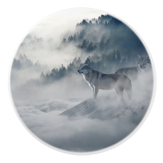 Wölfe in einer Winterlandschaft Keramikknauf (Vorderseite)