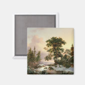 Wölfe in einer Winterlandschaft (Öl auf Tafel) Magnet (Vorderseite/Rückseite)