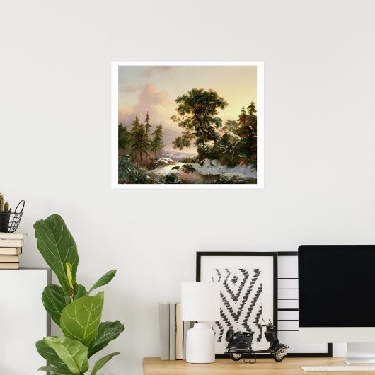 Wölfe in einer Winterlandschaft (Öl auf Tafel) Poster (Heimbüro)