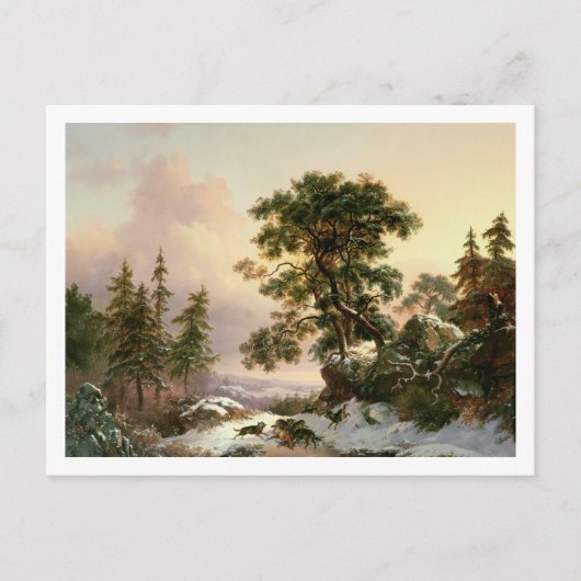 Wölfe in einer Winterlandschaft (Öl auf Tafel) Postkarte (Vorderseite)