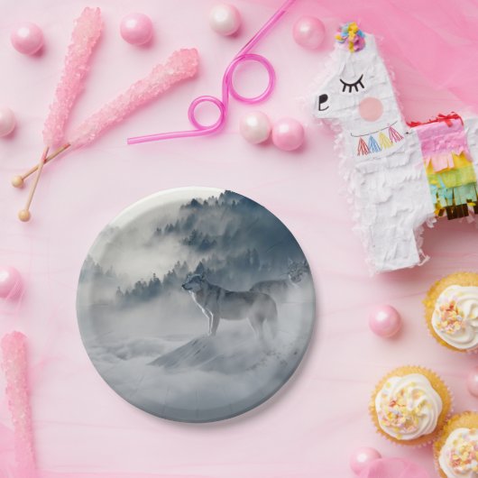 Wölfe in einer Winterlandschaft Pappteller (Party)