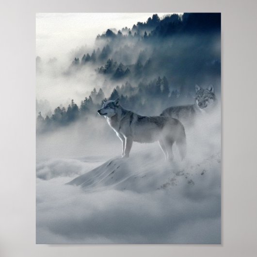 Wölfe in einer Winterlandschaft Poster (Vorne)