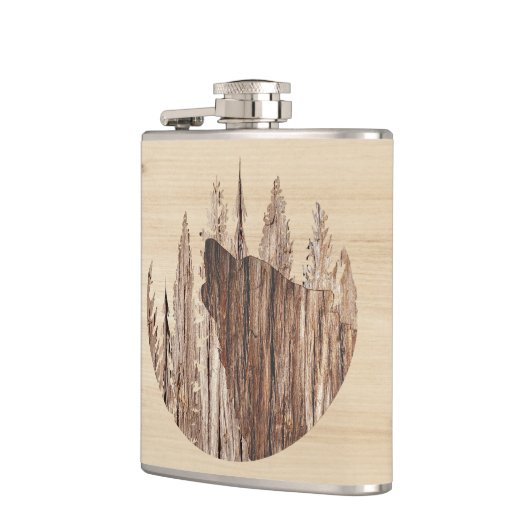 Wölfe in texturiertem Holz Flachmann (Links)