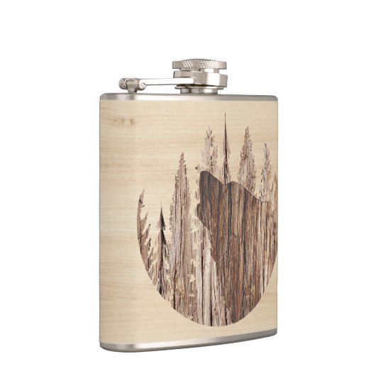 Wölfe in texturiertem Holz Flachmann (Rechts)