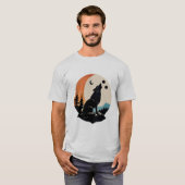 Wölfe oder Katzen Silhouette mit Mond-Grau-T-Shirt T-Shirt (Vorne ganz)