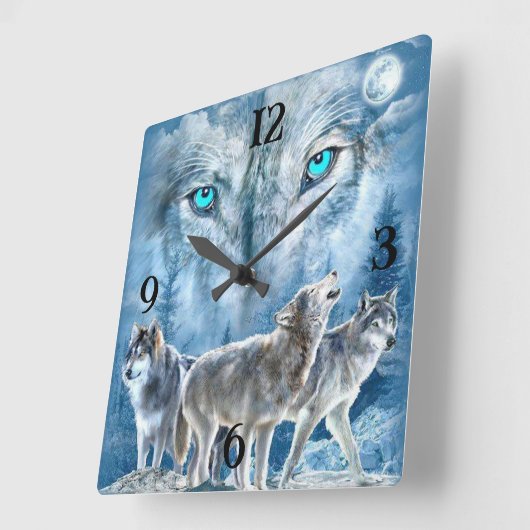 Wölfe Quadratische Wanduhr (Winkel)