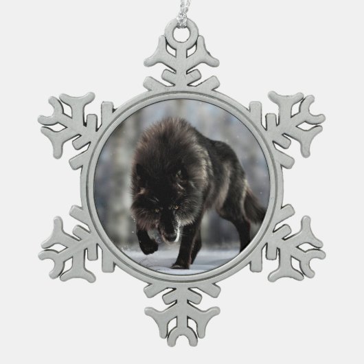 Wölfe Schneeflocken Zinn-Ornament (Vorderseite)