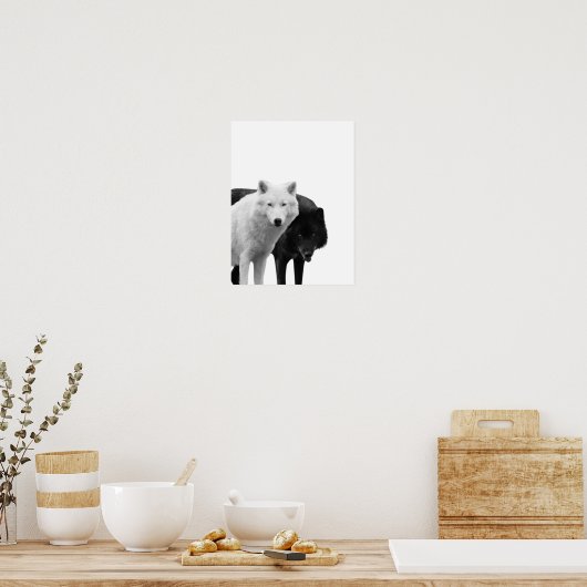 Wölfe Schwarz-weiß Hütte Rustikales Foto Poster (Küche)