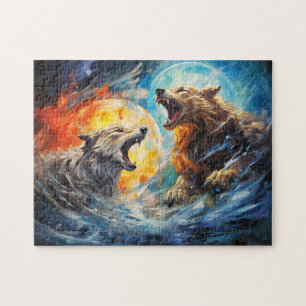 Wölfe Sköll und Hati jagen Mond und Sonne Puzzle