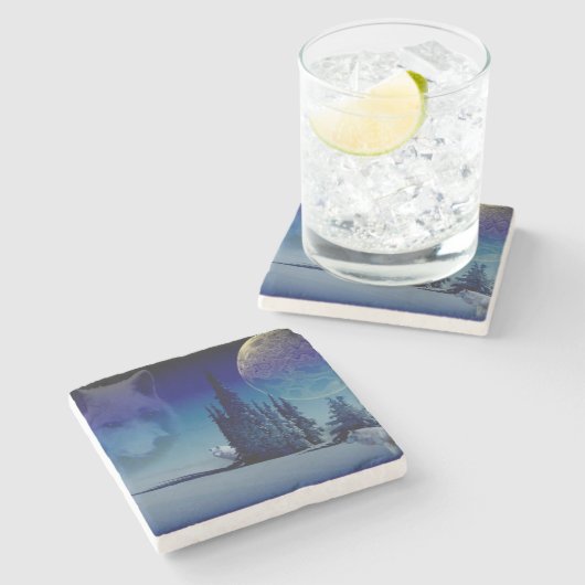 Wölfe Steinuntersetzer (Seitenansicht)