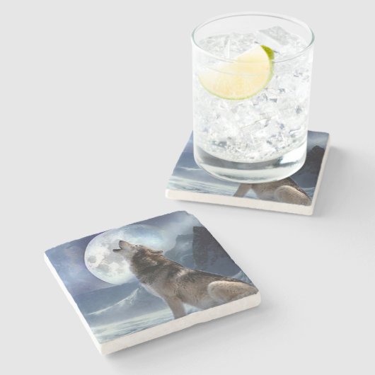 Wölfe Steinuntersetzer (Seitenansicht)