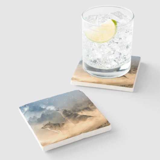 Wölfe Steinuntersetzer (Seitenansicht)