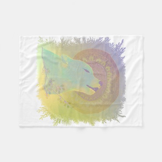 Wölfe und Mandala-Pflanze in Zweigen Fleecedecke (Vorderseite (Horizontal))