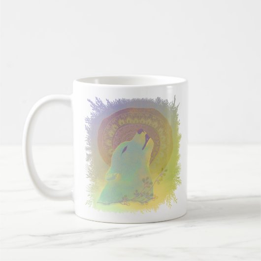 Wölfe und Mandala-Pflanze in Zweigen Kaffeetasse (Links)