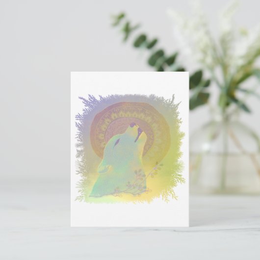 Wölfe und Mandala-Pflanze in Zweigen Postkarte (Stehend Vorderseite)