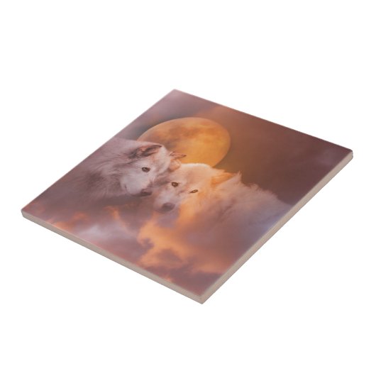 Wölfe und Mond Fliese (Seite)