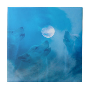 Wölfe und Mond-Indianergeschenke Fliese