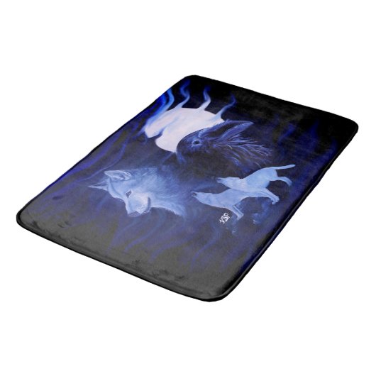 Wölfe und Raven mit Vollmond Badematte (Schrägansicht)