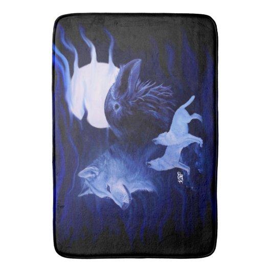 Wölfe und Raven mit Vollmond Badematte (Vorderseite Vertikal)