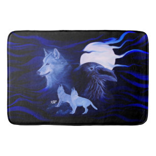 Wölfe und Raven mit Vollmond Badematte