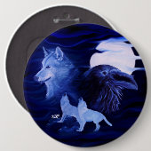 Wölfe und Raven mit Vollmond Button (Vorne & Hinten)
