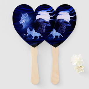 Wölfe und Raven mit Vollmond Fächer