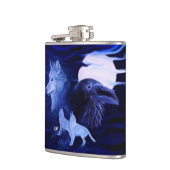 Wölfe und Raven mit Vollmond Flachmann (Links)