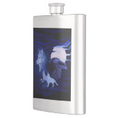 Wölfe und Raven mit Vollmond Flachmann (Links)