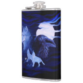 Wölfe und Raven mit Vollmond Flachmann (Links)