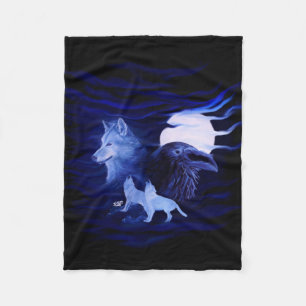 Wölfe und Raven mit Vollmond Fleecedecke