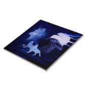 Wölfe und Raven mit Vollmond Fliese (Seite)