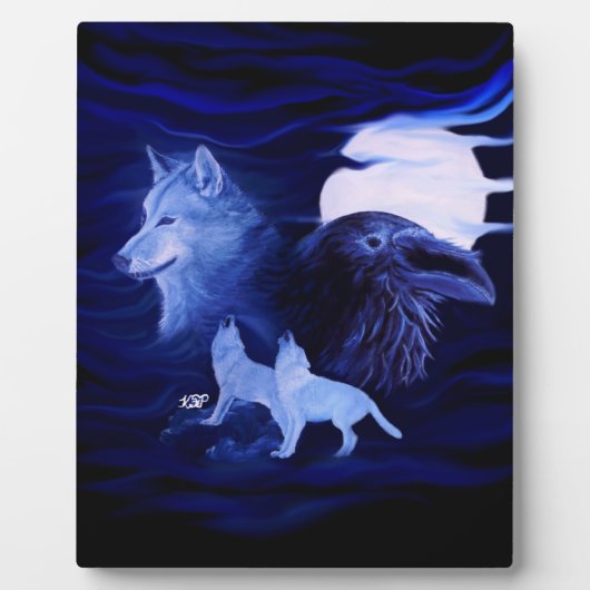 Wölfe und Raven mit Vollmond Fotoplatte (Vorderseite)