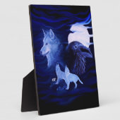 Wölfe und Raven mit Vollmond Fotoplatte (Seite)