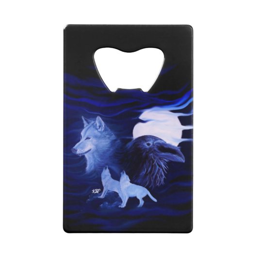 Wölfe und Raven mit Vollmond Geldbeutel Flaschenöffner (Vorderseite)