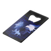 Wölfe und Raven mit Vollmond Geldbeutel Flaschenöffner (Rückseite Schrägansicht)