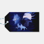 Wölfe und Raven mit Vollmond Geschenkanhänger (Rückseite Horizontal)