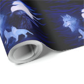 Wölfe und Raven mit Vollmond Geschenkpapier (Rolleneckpunkt)