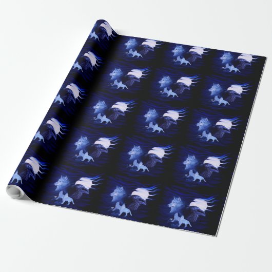 Wölfe und Raven mit Vollmond Geschenkpapier (Ungerollt)