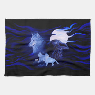 Wölfe und Raven mit Vollmond Geschirrtuch